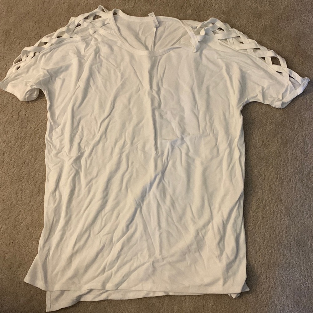 White cut out shoulder top